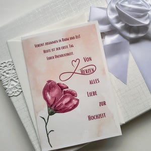 Glückwünsche zur Hochzeit - Hochzeitskarte mit Umschlag im Aquarell Stil - Romantische und liebevolle Klappkarte mit Blume und Gedicht