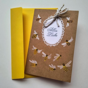 Carte abeille douce - faite à la main et durable - carte d'anniversaire - toutes les meilleures cartes de vœux avec abeille