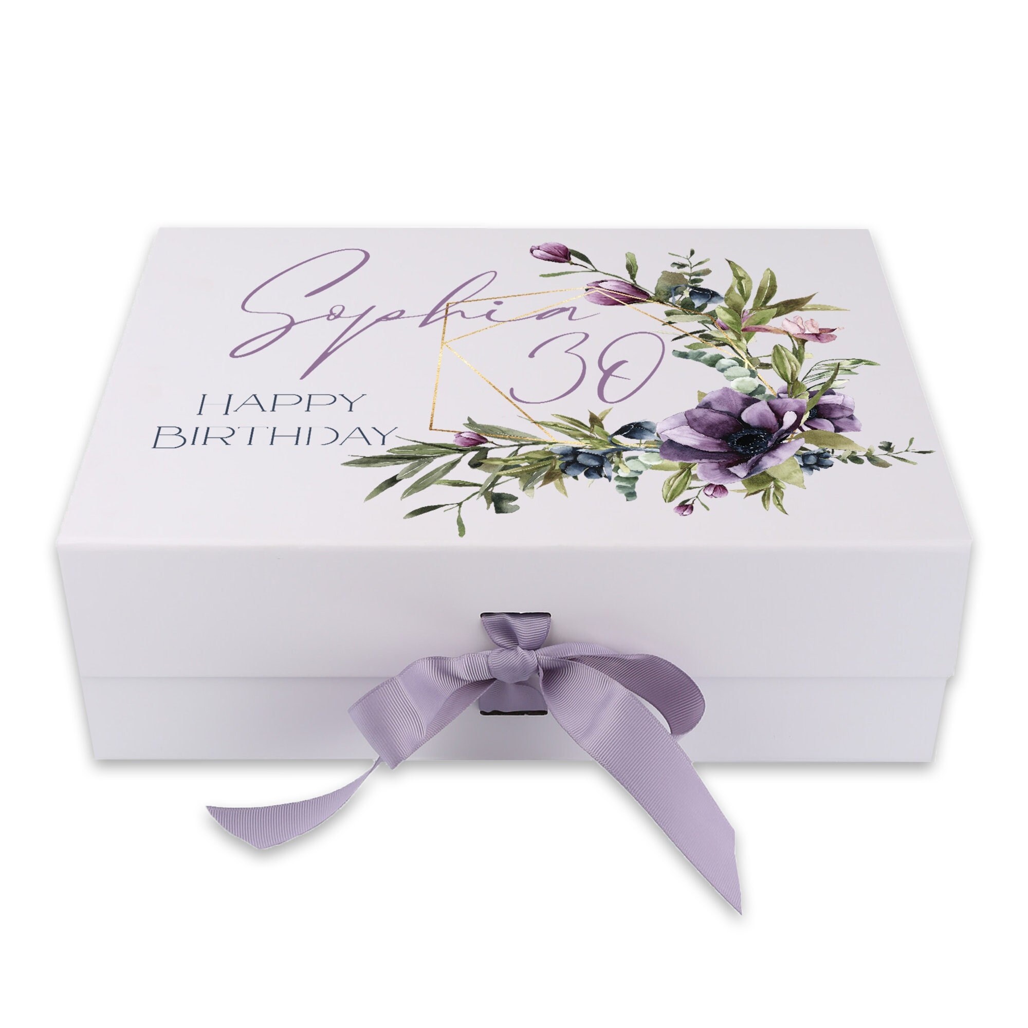 Personalised BIRTHDAY Gift Box 18 21 30 40 50 60 Purple Etsy UK