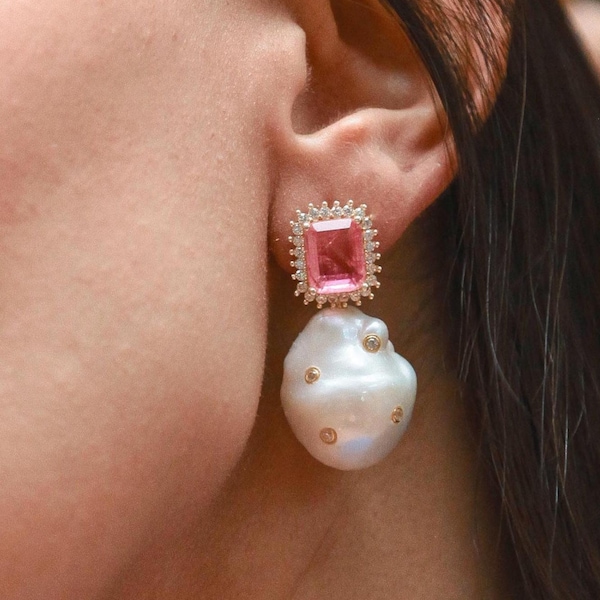Natural Baroque Pearl Drop Earrings, Dangle Pearl Earrings, White Fireball Baroque, Bridal Earrings, Mother's Day Gift, Handmade Earrings