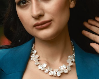 Natural Freshwater Keshi Pearl Necklace, Handmade Bridal Pearl Choker, Beach Necklace, Layering Irregular Pearl Choker, Custom Pearl Choker
