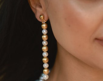 Custom Handmade Akoya Sea Pearl Earrings, Luxurious Pearl Earrings, Unique Wedding Jewelry, Statement Pearl and Gold Earrings, Birthday Gift