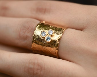 Wide Hammered Gold Ring, Adjustable Gold Cuff Ring, Statement Gold Ring, Minimalist Gold Ring, Hammered Brass Ring, Unique Birthday Gift