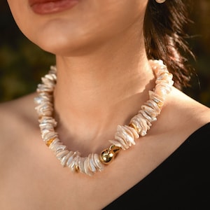 Natural Freshwater Keshi Pearl Necklace, Custom Pearl Choker, Statement Necklace, One of a Kind Petal Necklace, Keshi Stacked Pearl Choker,