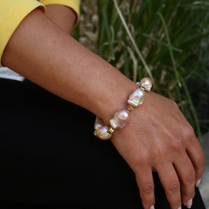 Handmade Large Baroque Pink Pearl Bracelet, Pink Pearl Statement Bracelet, Fireball Pink Pearl Bracelet, Dainty Birthday Gift, Gift For Her