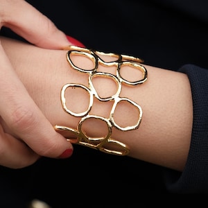 Handmade Adjustable Cuff Bracelet, 22k Gold Plated Wrap Bracelet,Statement Gold Cuff,  Boho Chic Bracelet, 22k Gold Jewelry, Unique Gift