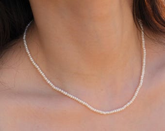Tiny Seed Pearl Minimal Necklace, Freshwater Pearl Layering Choker