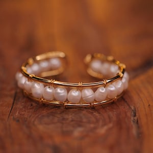 Dainty Gold and Pearl Bracelet, Adjustable Bracelet, Handmade Pearl Gold Cuff, Friendship Bracelet, Wrap Bracelet, Freshwater Pearl Bracelet