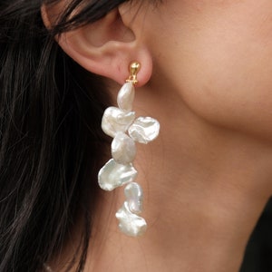 Keshi Pearl Dangle Earring, Minimalist Freshwater Pearl Earrings, Natural Keshi Pearl Statement Earring, Bridal Pearl Earring, Handmade Gift