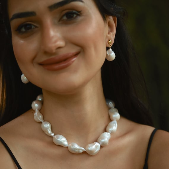 Large Baroque Pearl Set, Statement Pearl Set, Pearl Jewelry Set, Bridal Pearl Set, Bridesmaid Pearl Set, Wedding Pearl Set, Unique Gift Set