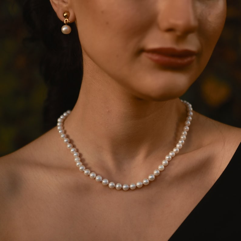 Natural Akoya Sea Pearl Necklace, White Akoya Pearl Choker, Handmade Necklace, Bridal Pearl Choker, Bridesmaid Necklace, Anniversary Gift image 3