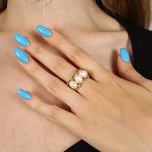 Handgemachter Goldring, 14k Gold Zierlicher Perlenring, Verstellbarer Ring, Minimalistischer Ring, Statement Ring, Muttertagsgeschenk, Freundschaft Goldring