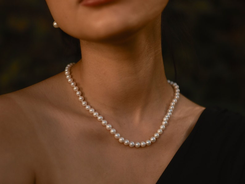 Natural Akoya Sea Pearl Necklace, White Akoya Pearl Choker, Handmade Necklace, Bridal Pearl Choker, Bridesmaid Necklace, Anniversary Gift image 4