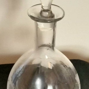 Vintage Bohemia Glass Grape and Vine Etched Genie Bottle Decanter As New