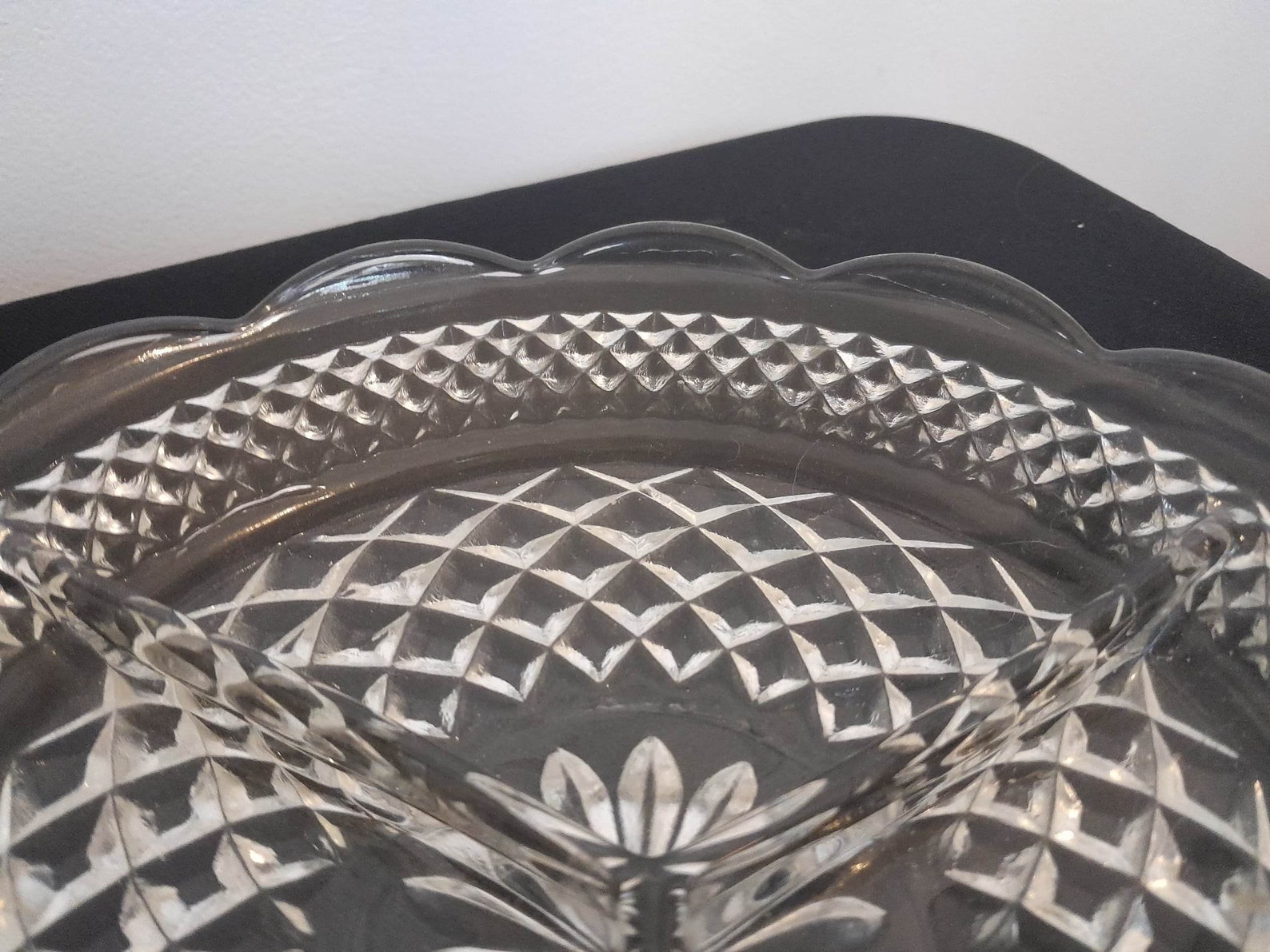 Mid Century Vintage Anchor Hocking Divided Crystal Glass Dish Wexford