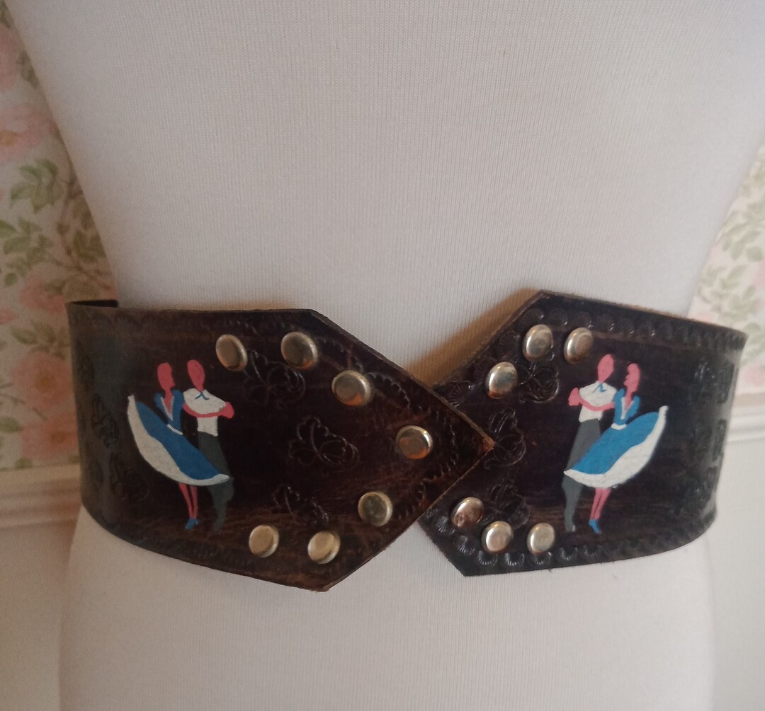 70s Rocker Belt Mid Century Vintage Handmade Leather Rockabilly Dance Swing Belt Unique ...