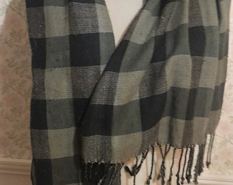 Blue and Grey Check Caprisa Scarf Good Condition