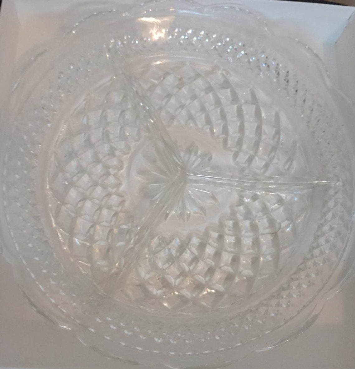 Mid Century Vintage Anchor Hocking Divided Crystal Glass Dish Wexford