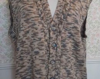 gilet boutonné tricoté à la main vintage marron gris comme neuf taille L/XL