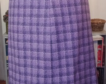 Authentic 60s Woolen Skirt-Handmade-Purple Check-Lined Size 12/M