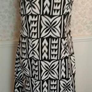 Hand Made Pure Cotton Geometric Print Black Shift Dress Knee Length Size 12 New