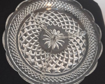 Mid Century Vintage Anchor Hocking Divided Crystal Glass Dish Wexford Design Perfect Condition Boxed