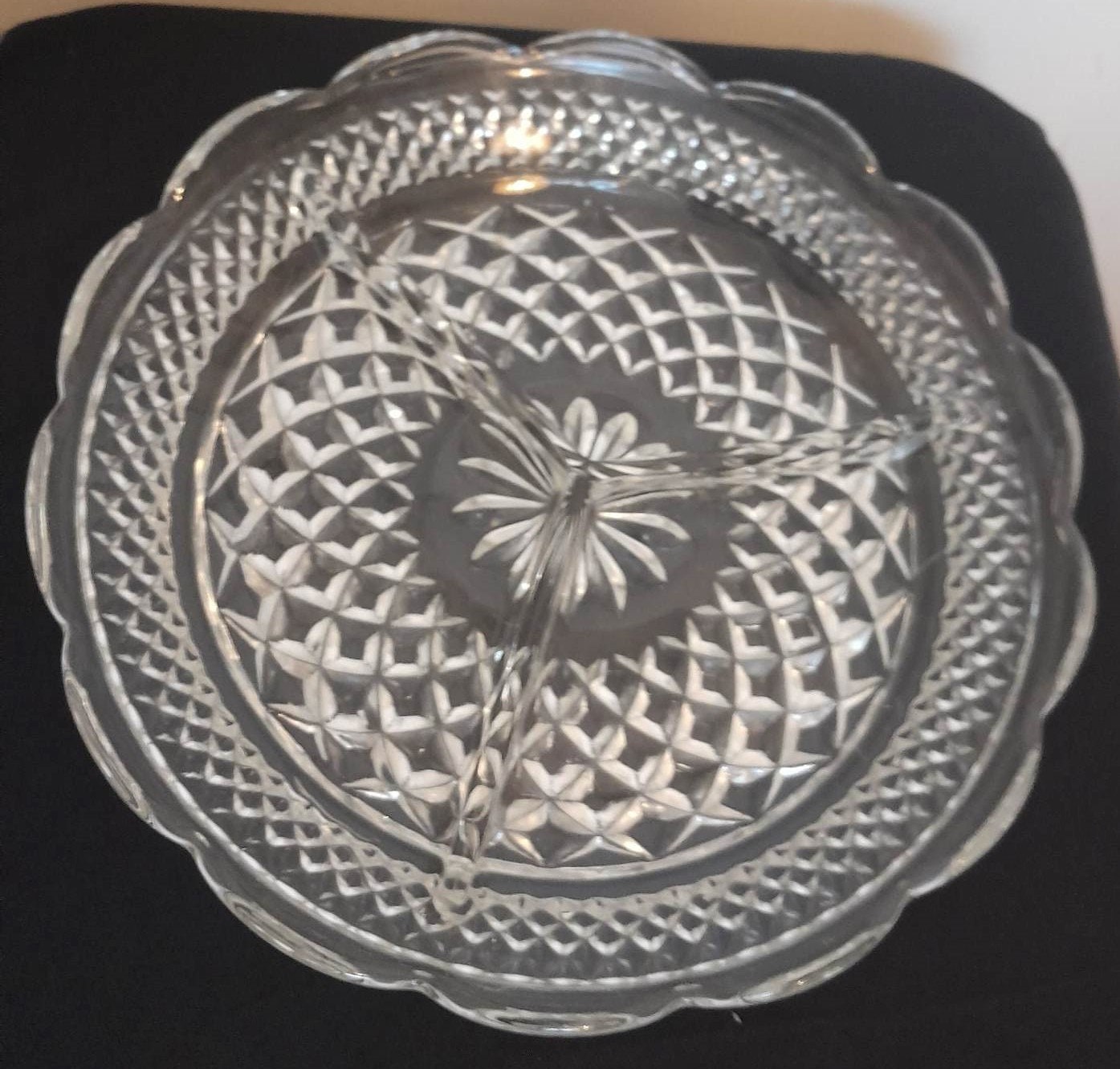 Mid Century Vintage Anchor Hocking Divided Crystal Glass Dish Wexford