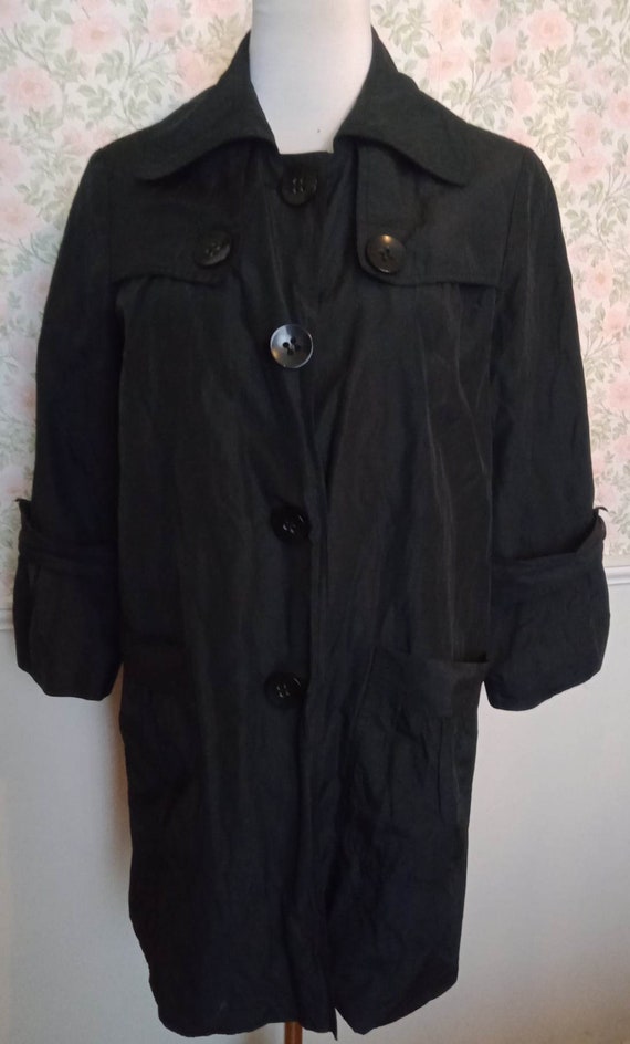 Myer Miss Shop Quality Black Lightweight Raincoat Button Front Pockets Size 10 as New Etsy UK