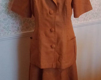 Mid Century (Early 50's) Vintage Linen Skirt Suit Handmade Size M Perfect Condition