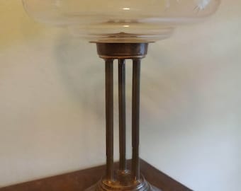 アールデコボール花瓶/ブルーすりガラス/レリーフ植物モチーフ