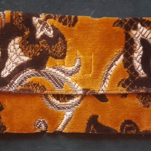 Upcycling Samt Geldbörse/Beutel Gold und Braun Herbst Blumen/Blätter Neu