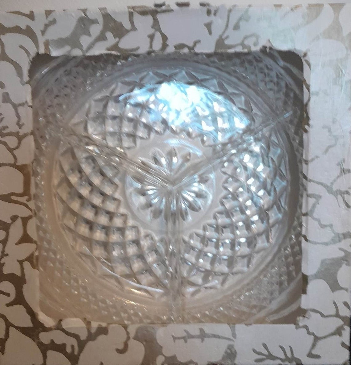 Mid Century Vintage Anchor Hocking Divided Crystal Glass Dish Wexford