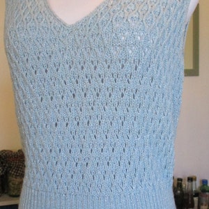 Handmade Knitted Light Weight Patterned Vest Pale Blue Size Small