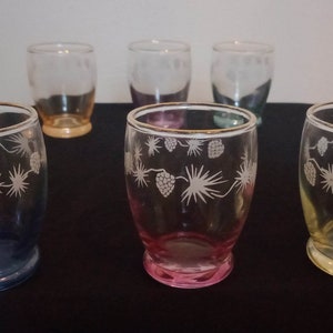 Vintage Glass Set 6  Boxed Crown Crystal Mid Century Modern Grape Design New