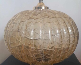 Amber 1970's Vintage Light Shade Crackle Finish Gold Detail.Fitting Not Included