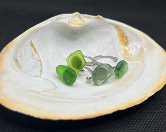 Green Sea Glass Ring, Beach Jewelry, Adjustable Minimalist Band