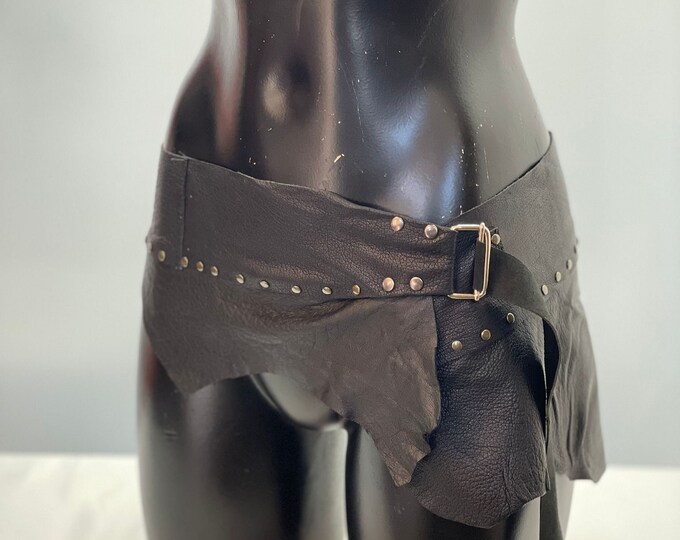 Gothic Black Leather Skirt Belt Leather Short Wrap Skirt Burningman
