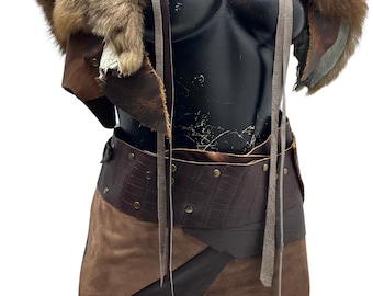 Handmade Leather Warrior Costume – Fur Trim Viking Dress (XS-L)