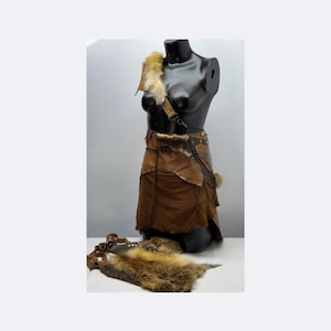 Handmade Leather & Fur Wrap Skirt – Adjustable Tribal LARP Skirt (XS–XL)