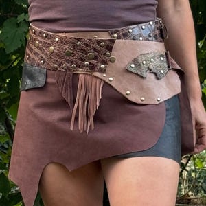 Leather Warrior Skirt - Handmade Fringe Festival Belt - Cosplay Outfit - Adjustable (XS S M L XL)