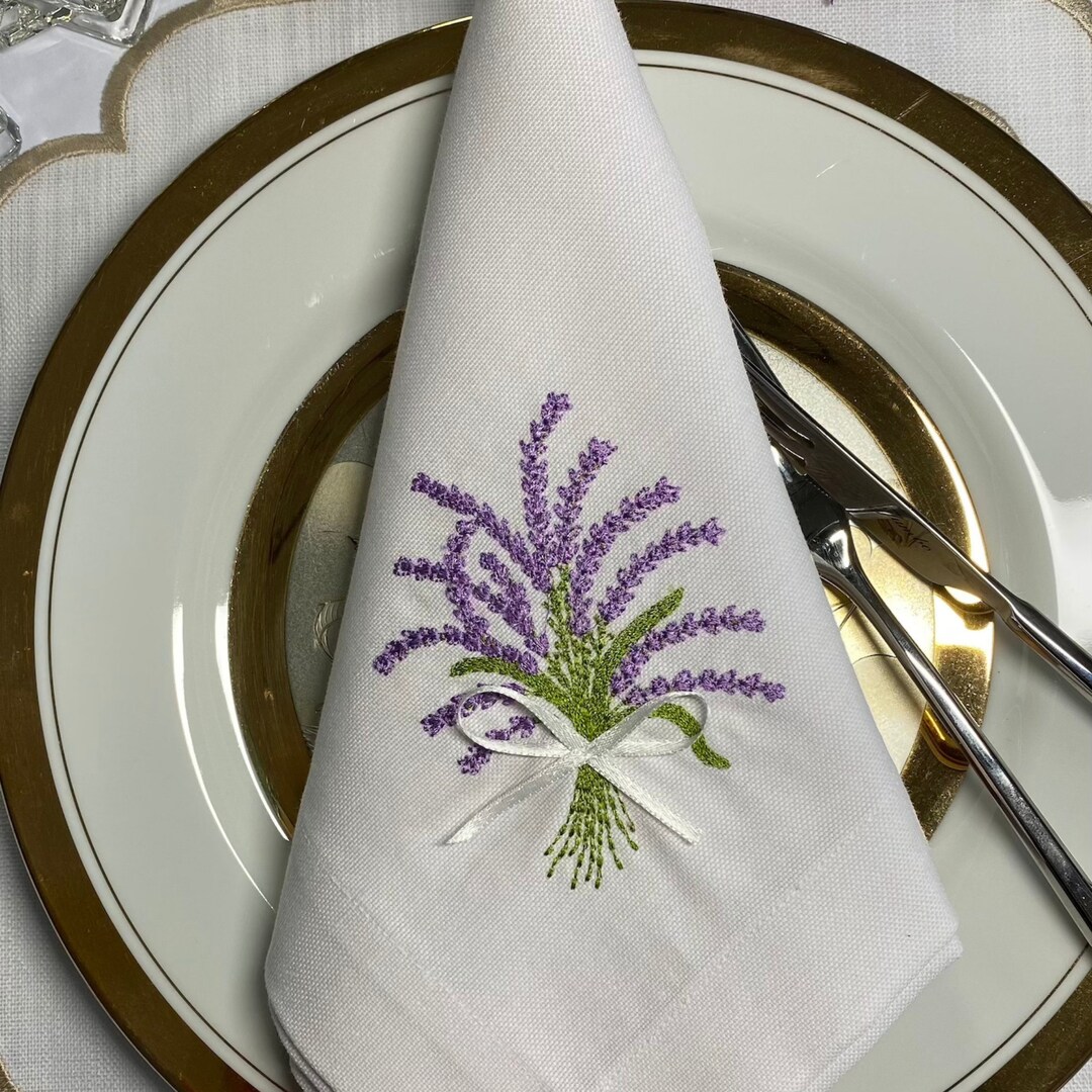 Embroidered Lavender Cloth Napkinsembroidered Spring Napkinsfloral