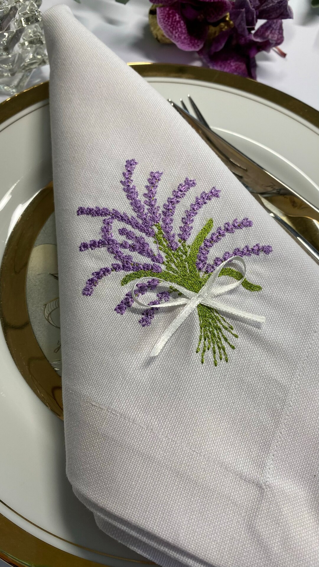 Embroidered Lavender Cloth Napkinsembroidered Wedding Etsy