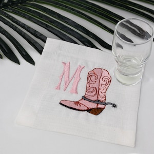 Tovagliolo da cocktail con stivale da cowboy personalizzato con monogramma - Tovaglioli ricamati con bordo scollato personalizzato - Decorazione per feste a tema western - Regalo