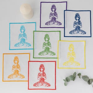 Embroidered Chakra Cocktail Napkins - Colorful Nameste Napkins-Meditation Gift- Unique Yoga Decor-Colorful Cocktail Coasters-Teacher Gift
