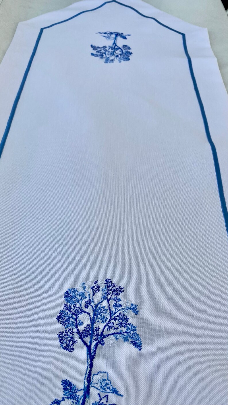 Embroidered Table Runnerblue and White Cotton Table Etsy