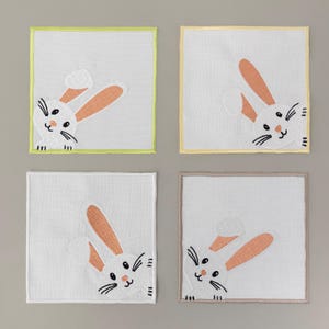 Personalized Easter Bunny Embroidered Linen Cocktail Napkins- Spring Party Decor Coasters