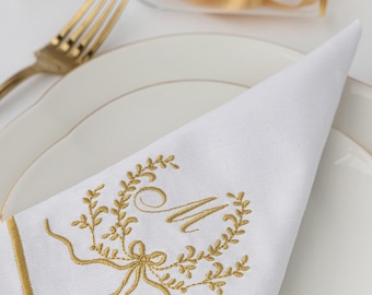 Embroidered Monogrammed Initial Napkin-Custom Color Dinner Table Napkin-Personalized  Wedding Napkin-