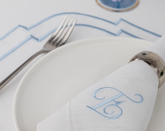Monogrammed Linen Napkin- Personalized Embroidered Cloth Wedding Table Decor