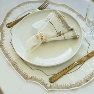 Metallic Embroidered Linen Placemat & Napkin Set- Elegant Table Decor