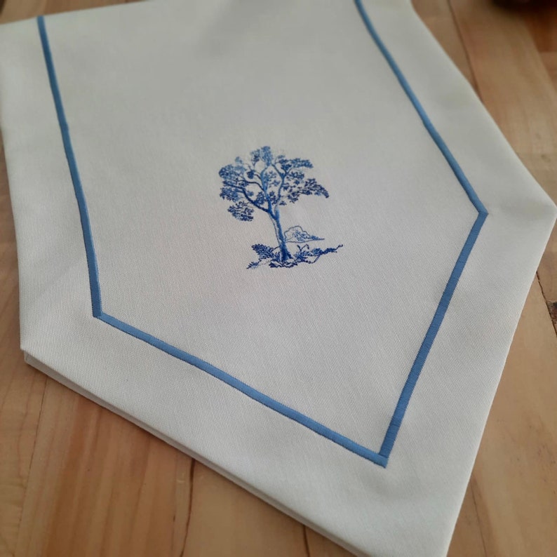 Embroidered Table Runnerblue and White Cotton Table Etsy